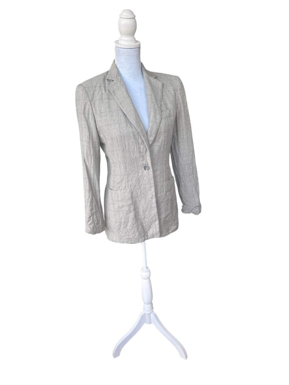 Vintage 1980s Brooks Brothers Plaid Wool Blazer Light Gray Lined Long Sleeve Cla